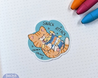 Snack Attack Ginger Cat Vinyl Sticker, Cute Cat Sticker, Snack Lovers Sticker, Sticker Lovers, Vinyl Sticker for laptops, journals, planners