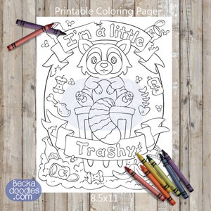 Imprimir Página para colorear de mapache basura, Descarga digital, Hoja para colorear dibujada a mano, Página para colorear divertida, Página para colorear para adultos