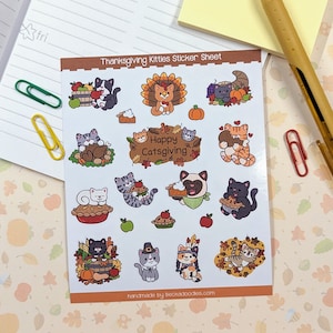 SS1014 Thanksgiving Kitties Stickers, Planner Stickers, Calendar Stickers, Turkey Stickers, Cute Cat Stickers, Holiday Stickers