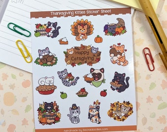 SS1014 Thanksgiving Kitties Stickers, Planner Stickers, Calendar Stickers, Turkey Stickers, Cute Cat Stickers, Holiday Stickers