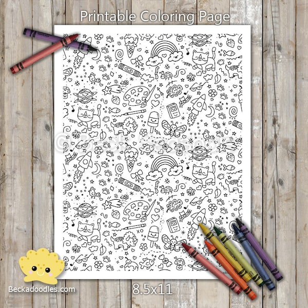 Doodles Coloring Page, Printable Coloring Sheet for Kids, Girls, Boys, Teens, Adults, Summer Activities, Coloring Fun for Everyone, Doodling