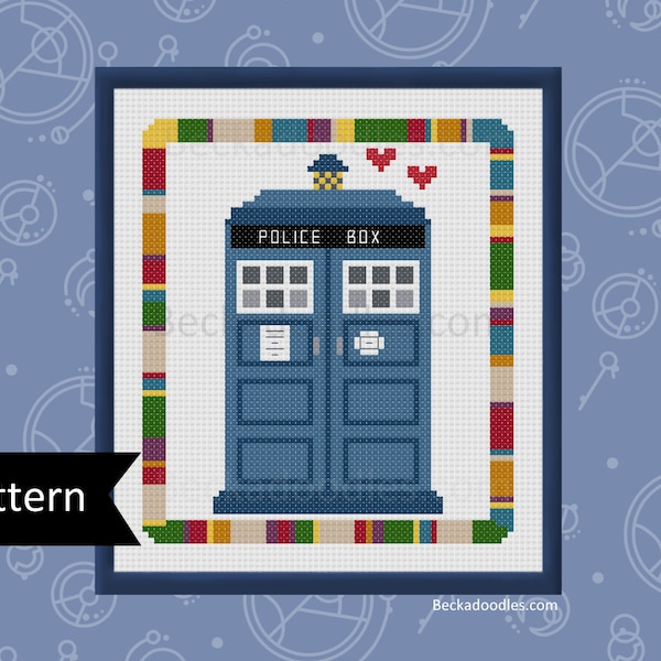 PDF Pattern Tardis with Scarf Border Cross Stitch Pattern - PDF Instant Download - Sewing Pattern