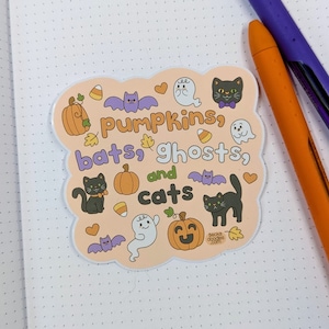 S1108 Pumpkins, bats, ghosts, and cats Vinyl Sticker, Halloween Sticker, Sticker Lovers, Vinyl Sticker for laptops, water bottles, planners