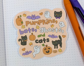 S1108 Pumpkins, bats, ghosts, and cats Vinyl Sticker, Halloween Sticker, Sticker Lovers, Vinyl Sticker for laptops, water bottles, planners