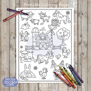 PRINTABLE Farm Coloring Page, Digital Download, Hand-Drawn Coloring Sheet, Barnyard Coloring Page, Kids Coloring Page, Adult Coloring