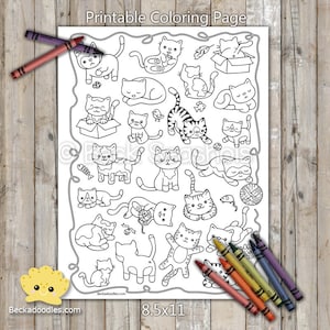 PRINTABLE Playful Cats Coloring Page, Digital Download, Hand-Drawn Coloring Sheet, Cat Coloring Page, Kids Coloring Page, Adult Coloring