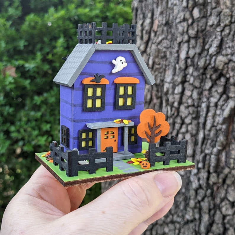 Mini Haunted House Dollhouse Kit, Miniature Toy Dollhouse Kit, DIY Haunted House, Tiny Wood House Kit, Miniature Wood House Kit image 9