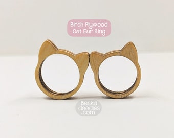 Birch Cat Ear Ring, Cat Ring, Cute Cat Ear Jewelry, Cute Ring, Wood Ring, Wood Jewelry, Wood Ring, Gifts for Her, Cat Lovers Ring, Cat Ears