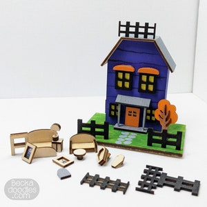 Mini Haunted House Dollhouse Kit, Miniature Toy Dollhouse Kit, DIY Haunted House, Tiny Wood House Kit, Miniature Wood House Kit image 8