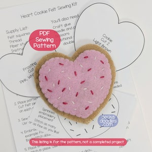 DIY Heart Shaped Cookie Felt Ornament PDF Pattern - DIY Felt Craft Pattern - Sewing Pattern - Hand Sewing Pattern