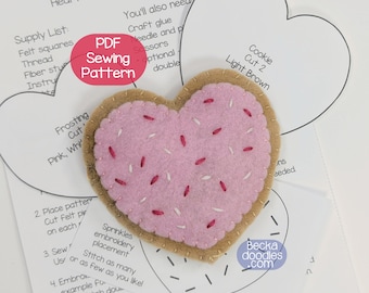 Heart Cookie Felt Ornament Sewing Pattern (PDF Pattern)