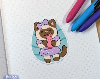 Easter Cat with a Peep Vinyl Sticker, Siamese Cat Sticker, Sticker Lover, Vinyl Sticker, Easter Sticker, Easter Cat Sticker, Kitty Sticker