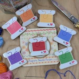 Rainbow Bobbin Needle Minder: Magnetic Wooden Cross Stitch Embroidery