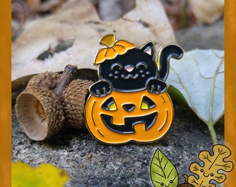 Halloween Pumpkin Cat enamel lapel pin