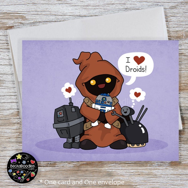 Jawa and Droids Note Card -  Cartoon Greeting Card