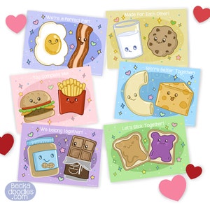 Kawaii Foods Mini Valentine's Day Card - Kids Cards - Valentine's Day Card Packs - Mini Cards - Valentine Cards - 2.5x3.5 inch cards