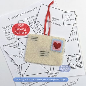 DIY Love Letter Felt Ornament PDF Pattern - DIY Felt Craft Pattern - Sewing Pattern - Hand Sewing Pattern