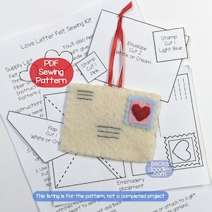 DIY Love Letter Felt Ornament PDF Pattern - DIY Felt Craft Pattern - Sewing Pattern - Hand Sewing Pattern