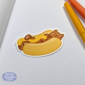 S1042 Hot Dog Cat Vinyl Sticker, Planner Sticker, Sticker Lovers, Vinyl Sticker, Hotdog Sticker, Cat Lover Sticker, Cute Food Sticker