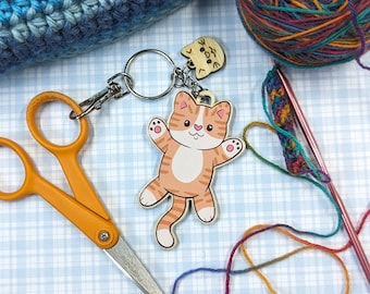 Chonky Ginger Cat Wooden Keychain, wooden cat keyring for cat lovers, cute kitty key fob