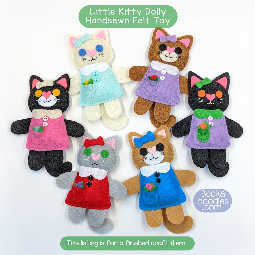 Handmade Felt Little Kitty Dolly Stuffed Plush Felt Doll Cat Toy
