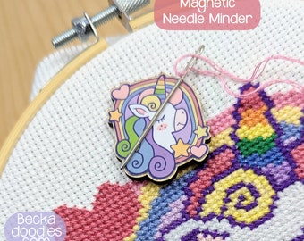 Unicorn Daydreams Magnetic Wooden Needle Minders, Magnetic Needle Minder for Cross Stitch, Embroidery, Hand Sewing, Unicorn Lovers Gift