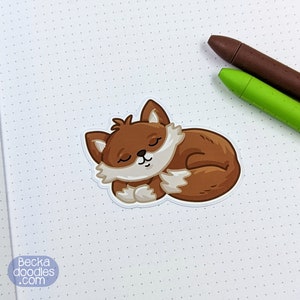 S1069 Sleepy Fox Vinyl Sticker, Planner Sticker, Sticker Lovers, Vinyl Sticker, Animal Sticker, Woodland Animal Sticker