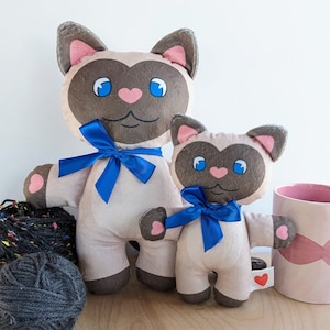 Sam the Siamese Cat Plushie, handmade minky fabric, super soft, cuddly stuffed cat toy, vintage vibe