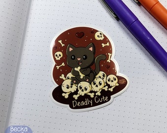 S1029 Deadly Cute Cat Vinyl Sticker, Cat Lovers Sticker, Planner Sticker, Sticker Lovers, Vinyl Sticker, Halloween Sticker