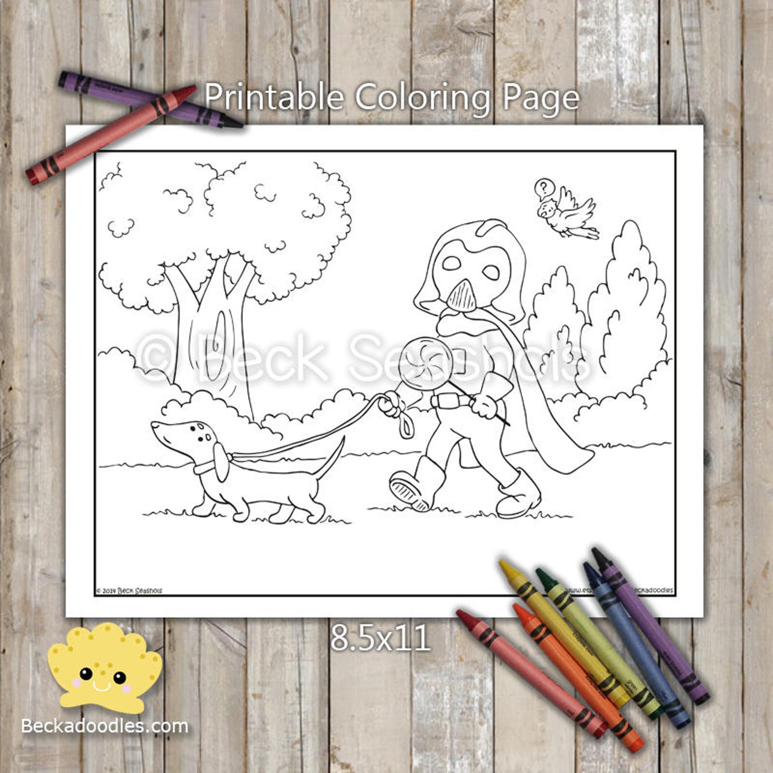 PRINTABLE Walking the Dog Coloring Page Digital Download - Etsy