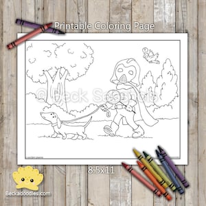 Walking the Dog Coloring Page: Hand-Drawn Kids & Adults (Digital Download)