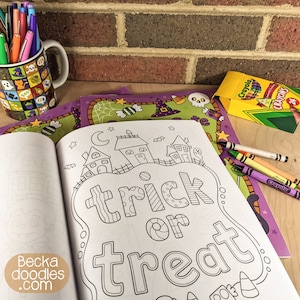 Printable Spooky Cute Halloween Coloring Book, Print and Color Digital