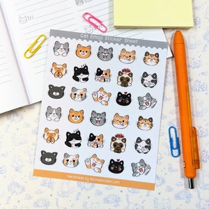 Hoja de pegatinas de emojis de gatos SS1025, pegatinas para planificadores, pegatinas para calendarios, pegatinas de gatos, pegatinas de emojis, pegatinas de gatos lindos, pegatinas de emociones