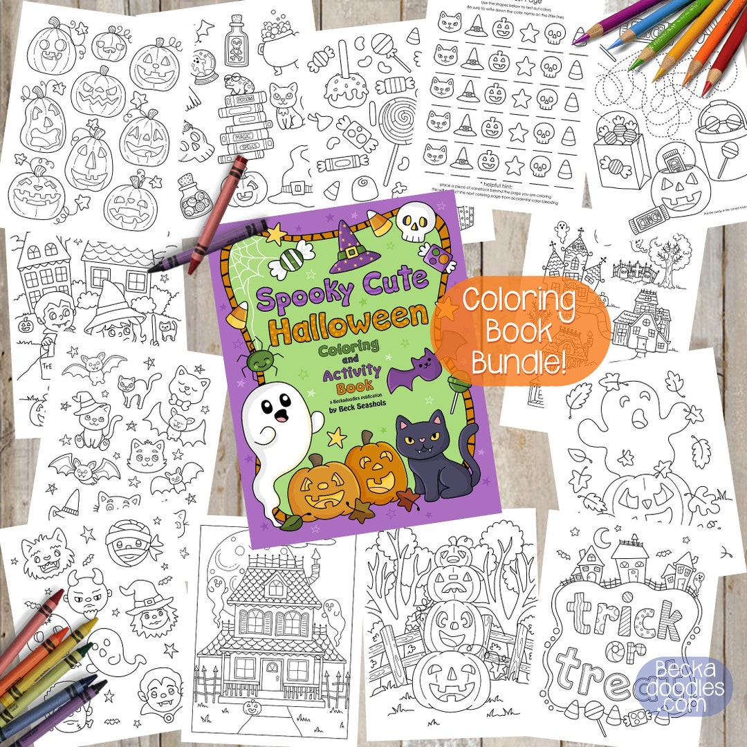 Printable Spooky Cute Halloween Coloring Book, Print and Color Digital