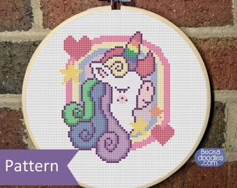 Unicorn Daydreams Cross Stitch Pattern, Sewing Pattern, Embroidery Design, Unicorn Sewing Pattern, Rainbow Cross Stitch, PDF Pattern