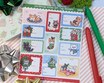 SS1010 Christmas Kitties Gift Tag Stickers - Holiday Stickers - Peel and Stick Gift Tags