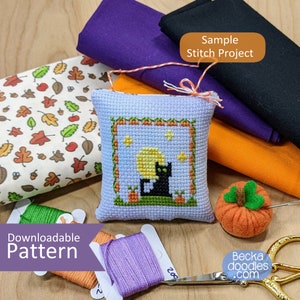 Pumpkin Patch Kitty Cross Stitch Pattern: Halloween Cat Needlepoint (PDF Pattern)