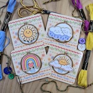 Cute Weather Magnetic Wooden Needle Minder, Magnetic Needle Keeper for Cross Stitch, Embroidery, Needlepoint, Quilting Accessories