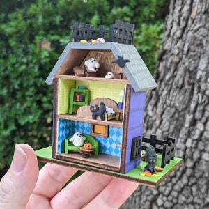 Mini Haunted House Dollhouse Kit, Miniature Toy Dollhouse Kit, DIY Haunted House, Tiny Wood House Kit, Miniature Wood House Kit image 10