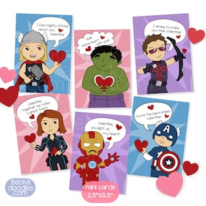 Hero Friends inspirierte Mini ValentinstagsKarten-Packungen - Mini Karten - Valentine Karten - 2,5x3,5 Zoll Karten