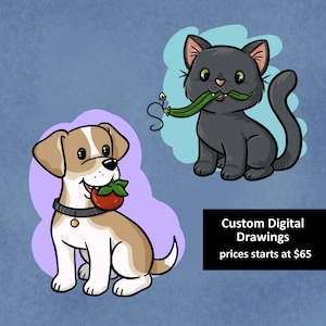 OOAK Digital Drawings - Custom Drawn Pet Portraits - Cartoon Family Portraits - One-of-a-kind Portraits