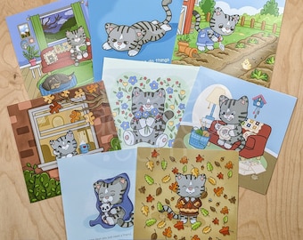 Mrs Leo Art Prints, 5x5 mini prints, cat art, cat cartoon prints
