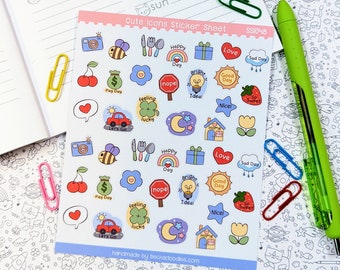 Cute icons planner sticker sheets, mini stickers for scrapbook and daily planning, tiny stickers for journaling