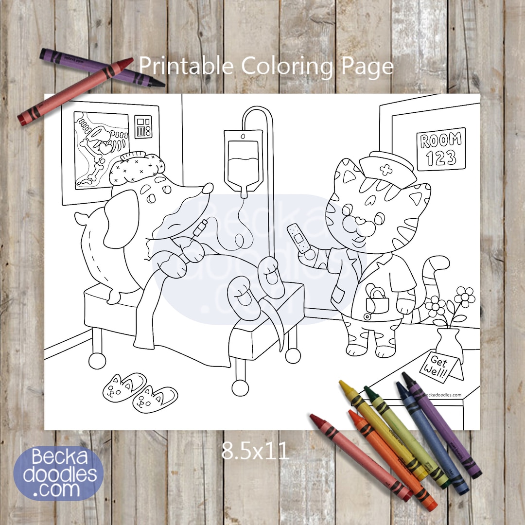 PRINTABLE Nurse Kitty Coloring Page, Digital Download, Mrs Leo Coloring ...
