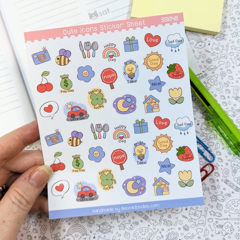 SS1048 Cute icons planner sticker sheets, mini stickers for scrapbook and daily planning, tiny stickers for journaling image 2