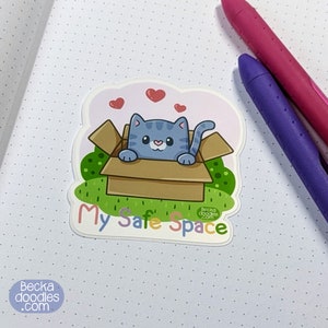 S1009 Cat Box Vinyl Sticker, Safe Space Sticker, Planner Sticker, Sticker Lovers, Vinyl Sticker, Mental Health Sticker, Cat Lover Sticker