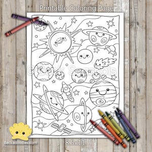 PRINTABLE Outer Space Coloring Page, Digital Download, Hand-Drawn Coloring Sheet, Planets Coloring Page, Kids Coloring Page, Adult Coloring