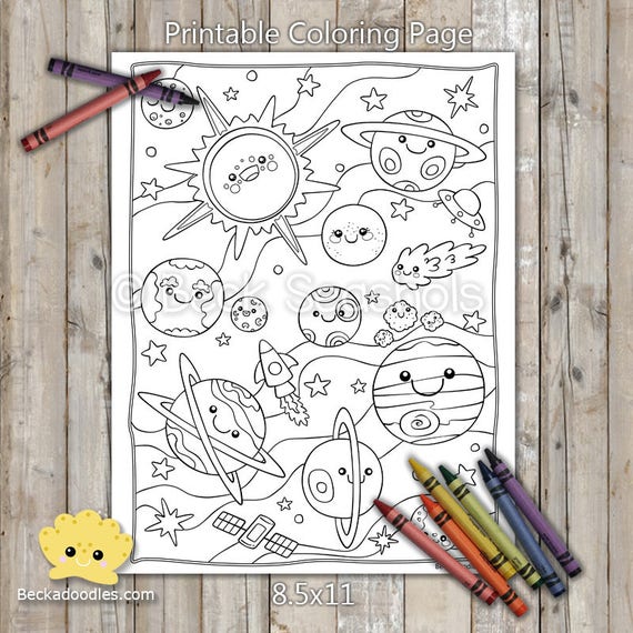 Kawaii Space Printable Coloring Page