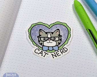 S1013 Cat Nerd Vinyl Sticker, Cat Lovers Sticker, Nerdy Sticker, Planner Sticker, Sticker Lovers, Vinyl Sticker