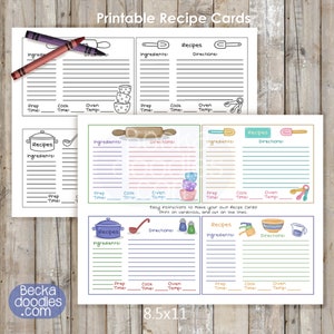 Tarjetas de recetas imprimibles: Diseño de cocina colorido (Descarga digital)